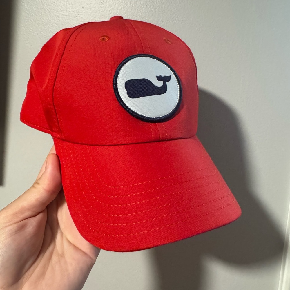 Vineyard Vines Red Baseball Cap with Whale Logo
